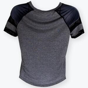 Divided Black Gray Women Color Block Cropped Sport Tee XS